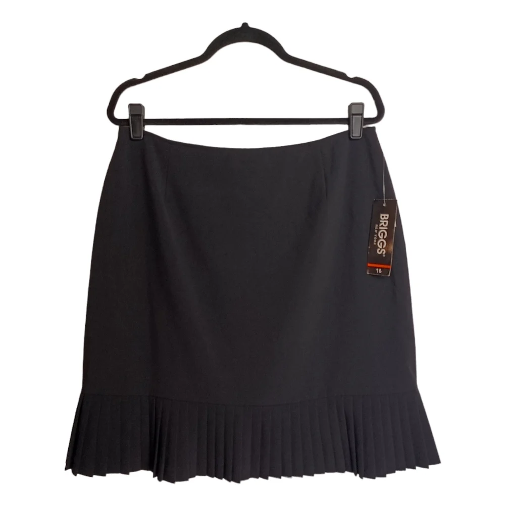 BRIGGS NEW YORK Stretch Pleated Hem Black Peplum Style Skirt 16 NWT